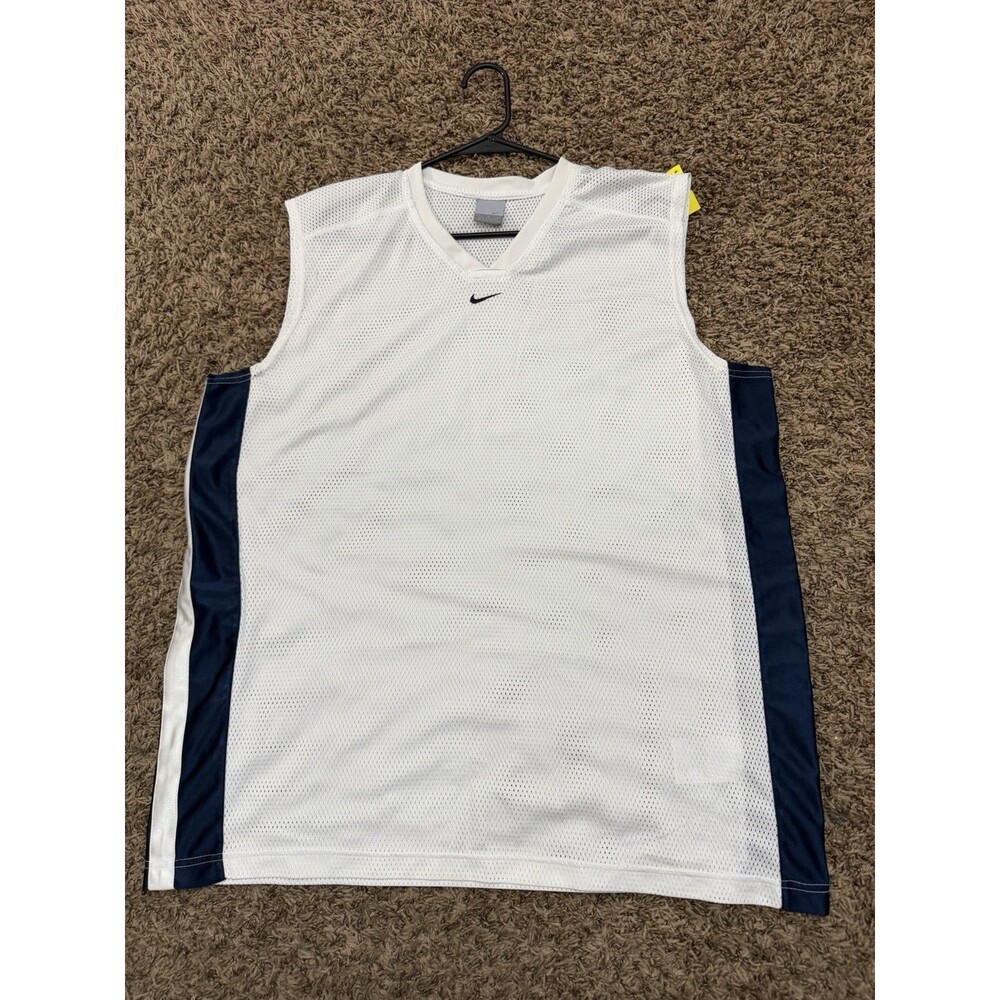 Vintage Y2K Nike White Blue Mesh V-Neck Sleeveless Shirt Gray Tag Mens Size XL